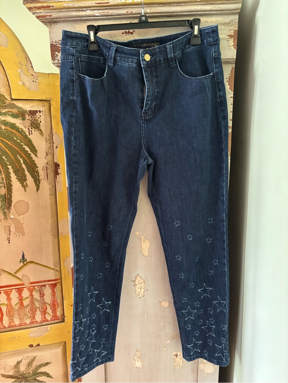 Soft Surroundings Indigo Straight Leg Jeans with Star Stitching